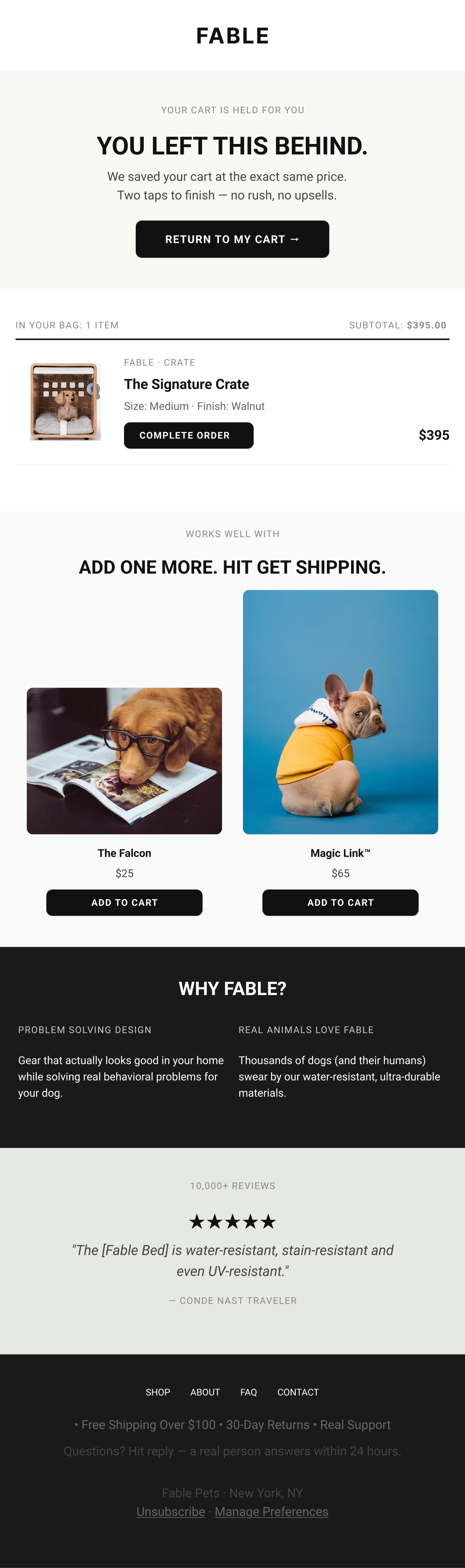 Fable cart abandonment email